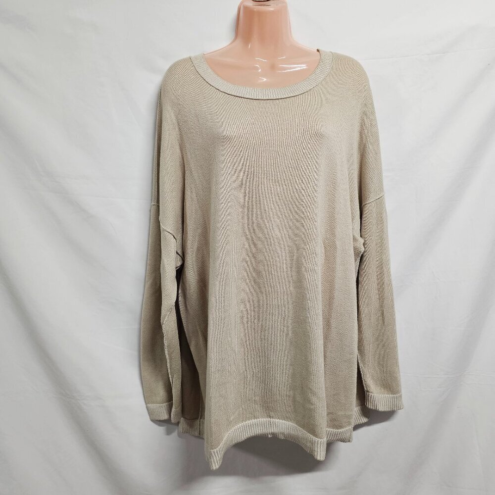 Eileen Fisher Scoop Neck Pullover Sweater Women Size Xl Sand Org. Cotton